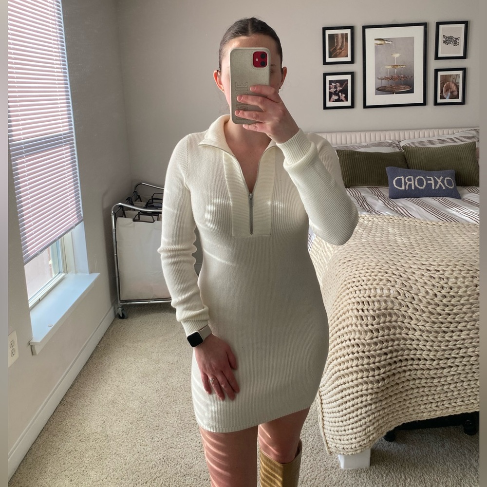 NWT Abercrombie & Fitch Quarter-Zip White Mini Sweater Dress